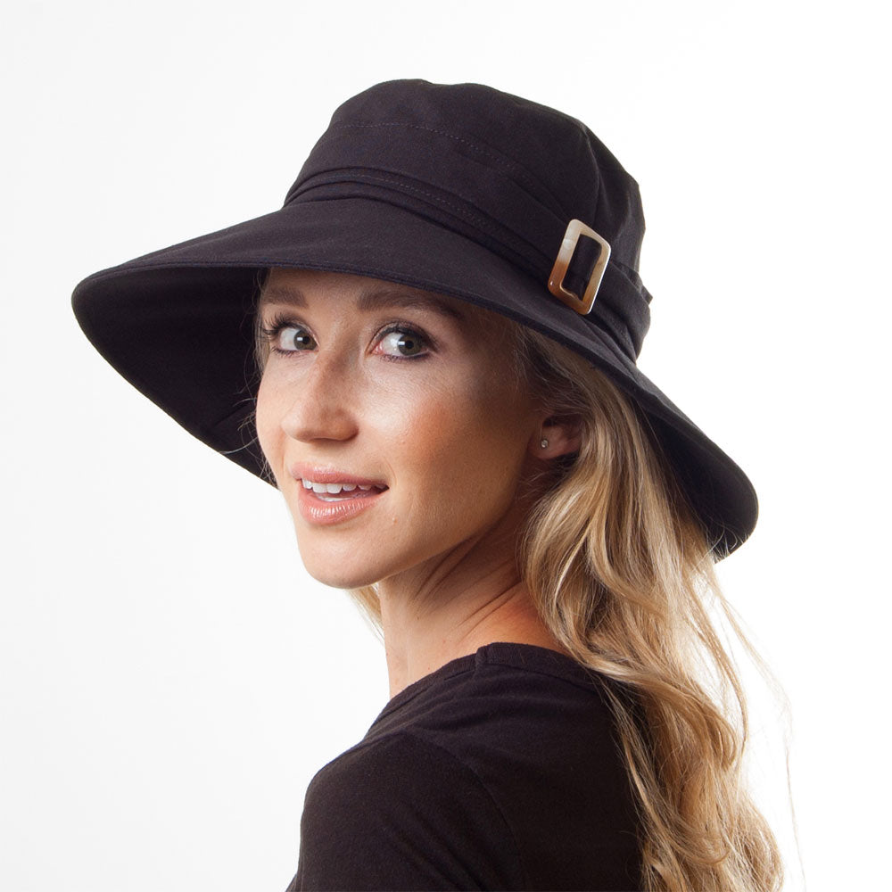 sur la tête Lotus Linen Packable Sun Hat - Black