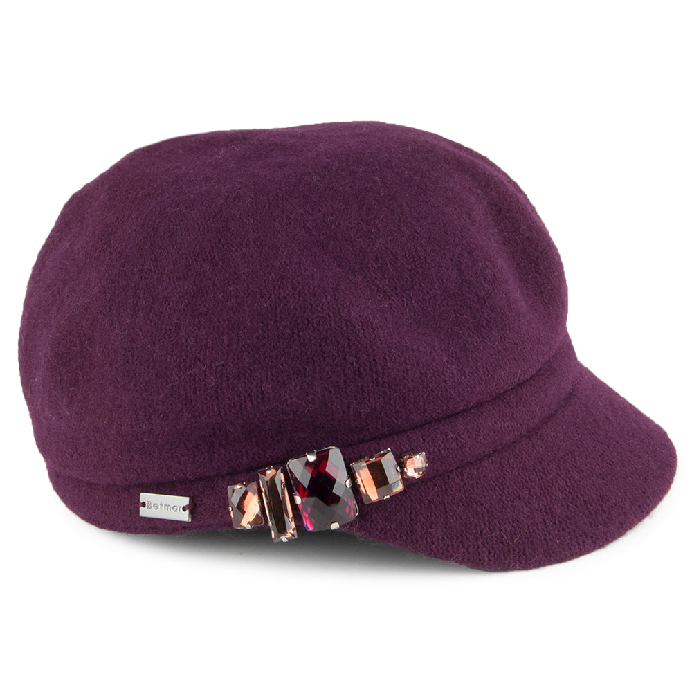 Betmar Hats Rhinestone Baker Boy Cap - Berry