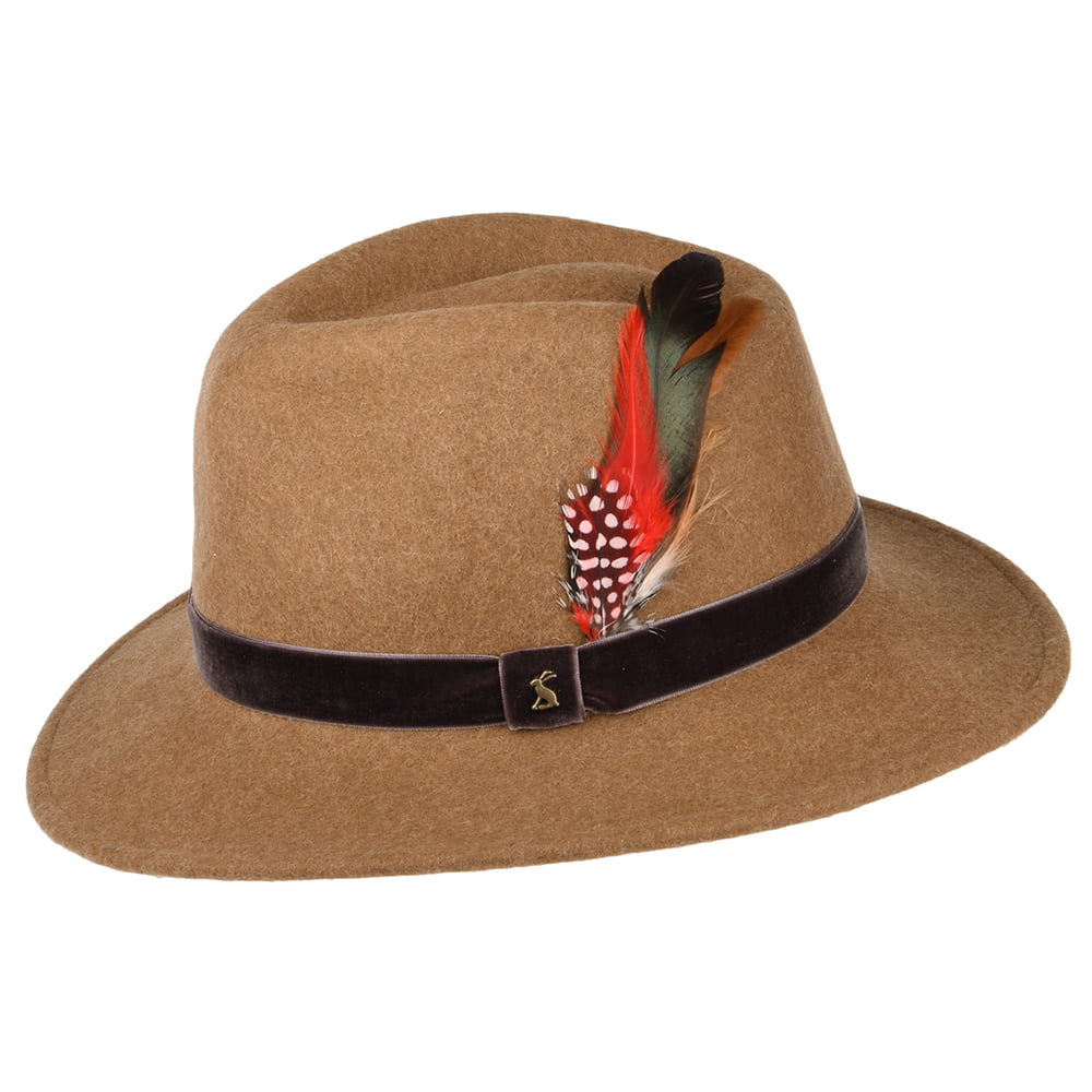 Joules Hats Felt Fedora Hat with Velvet Band - Tan