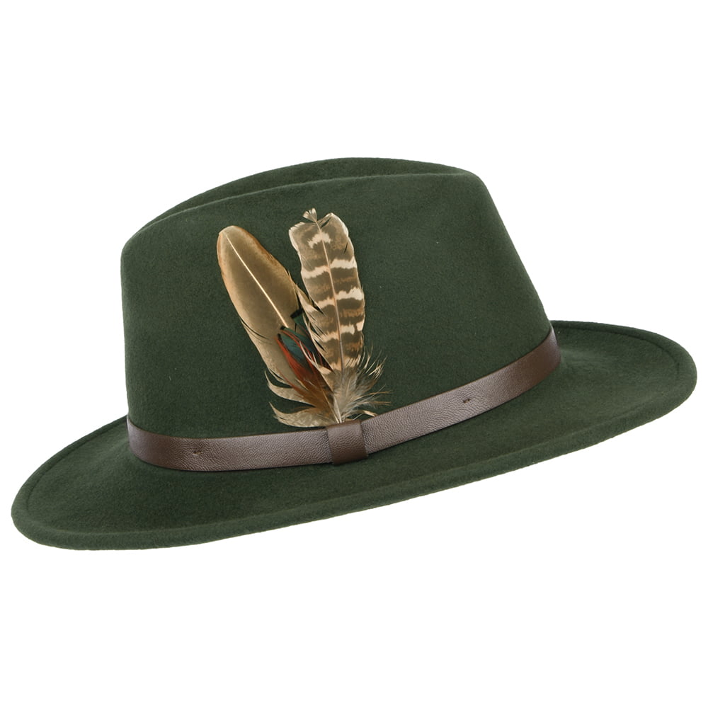 Failsworth Hats Cheltenham Showerproof Wool Felt Fedora Hat - Olive