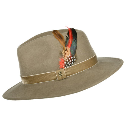 Joules Hats Wool Felt XXI Fedora Hat with Velvet Band - Khaki