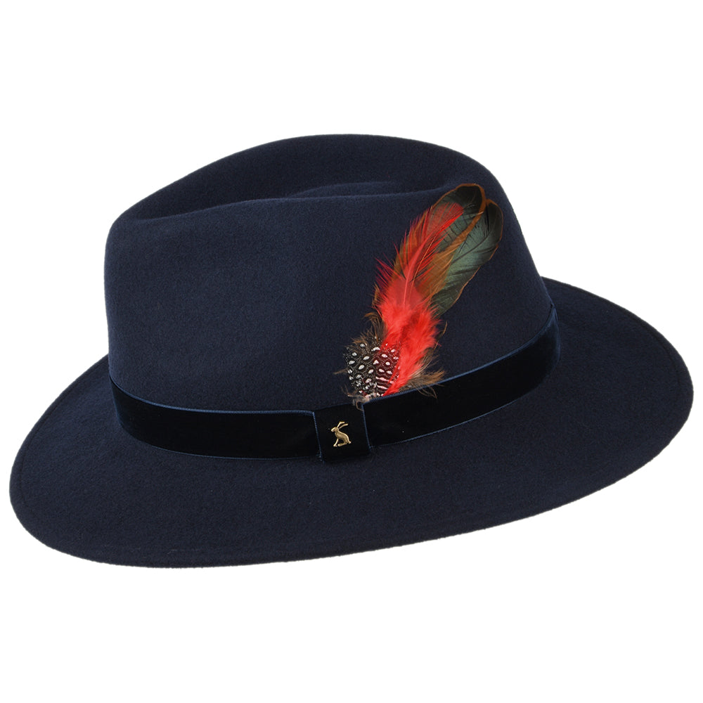 Joules Hats Wool Felt Fedora Hat With Velvet Band - Navy Blue