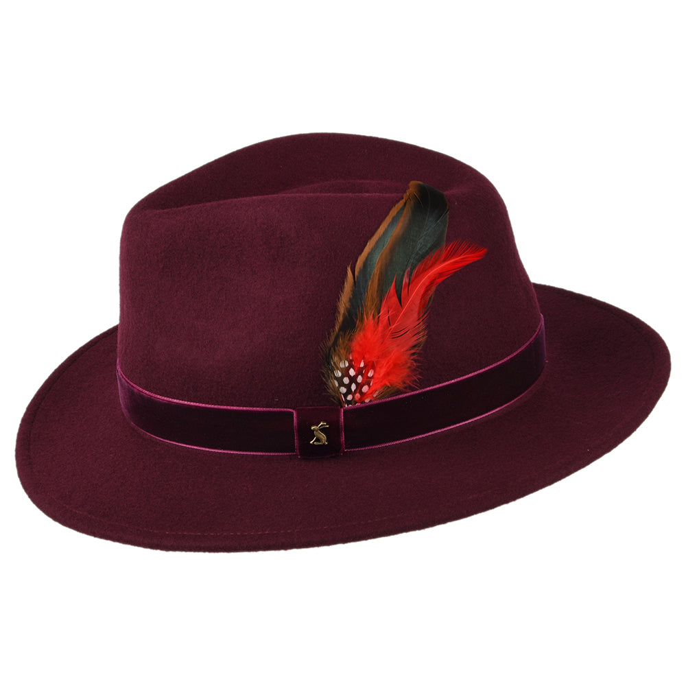 Joules Hats Wool Felt Fedora Hat With Velvet Band - Oxblood