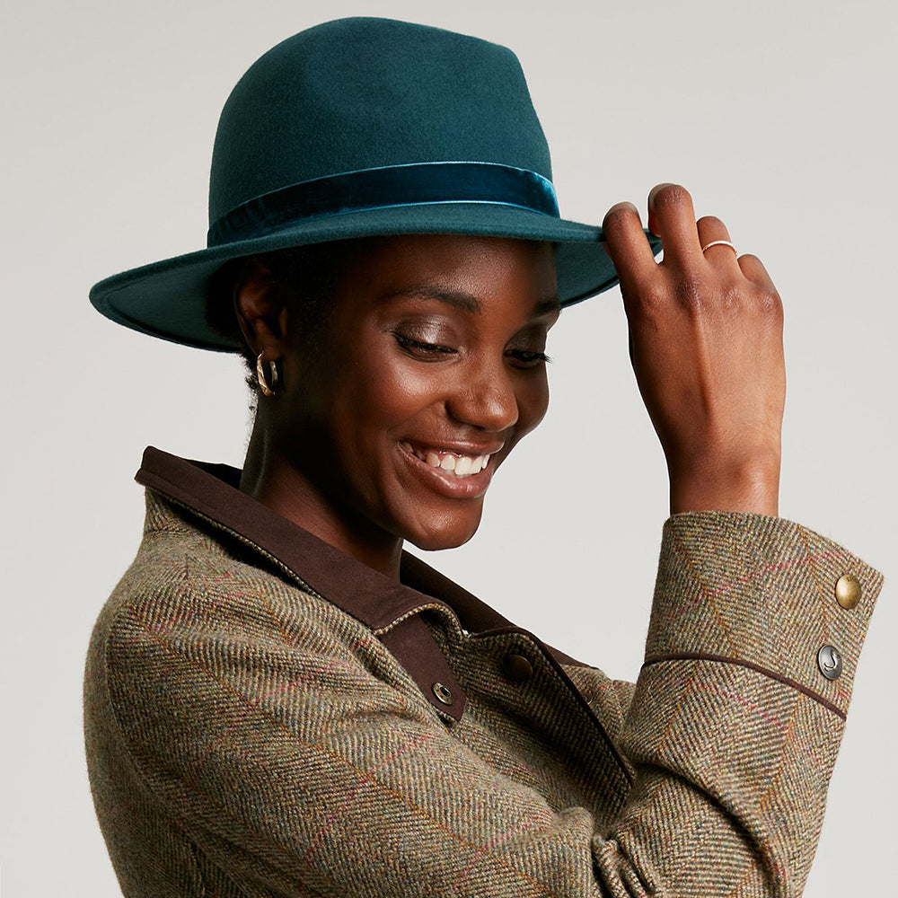 Joules Hats Wool Felt Fedora Hat With Velvet Band - Teal