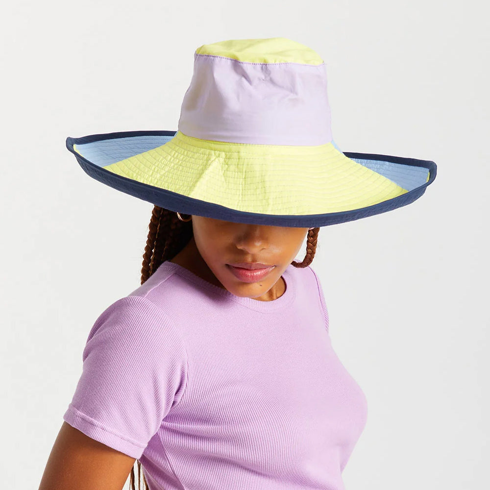 Brixton Hats Maddie Wide Brim Packable Bucket Hat - Purple-Yellow-Blue