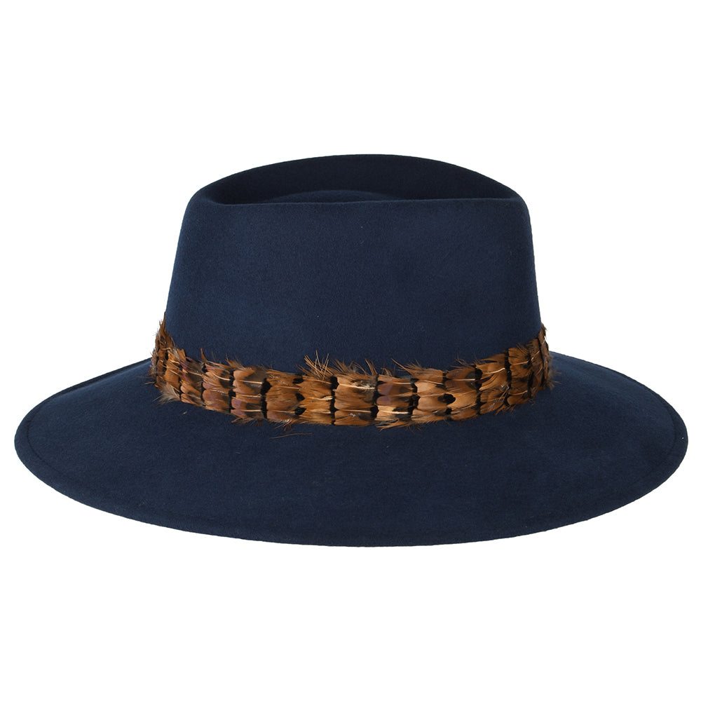 Failsworth Hats Showerproof Feather Fedora Hat - Navy Blue