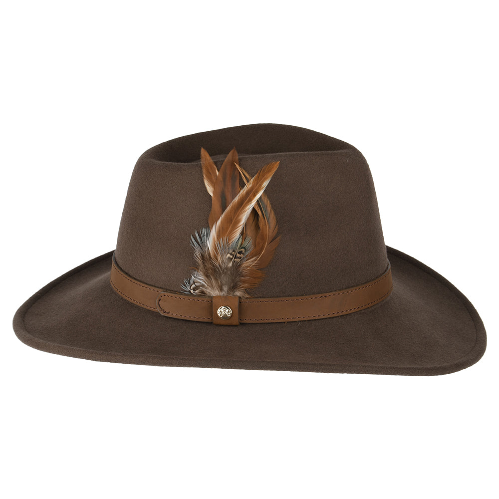 Failsworth Hats Showerproof Wool Felt Outback Hat With Feathers - Brown