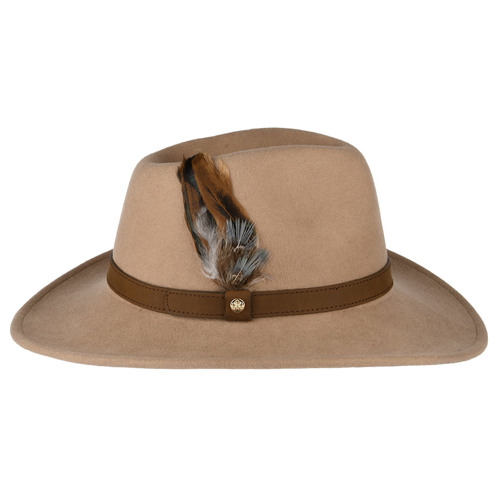 Failsworth Hats Showerproof Wool Felt Outback Hat With Feathers - Camel