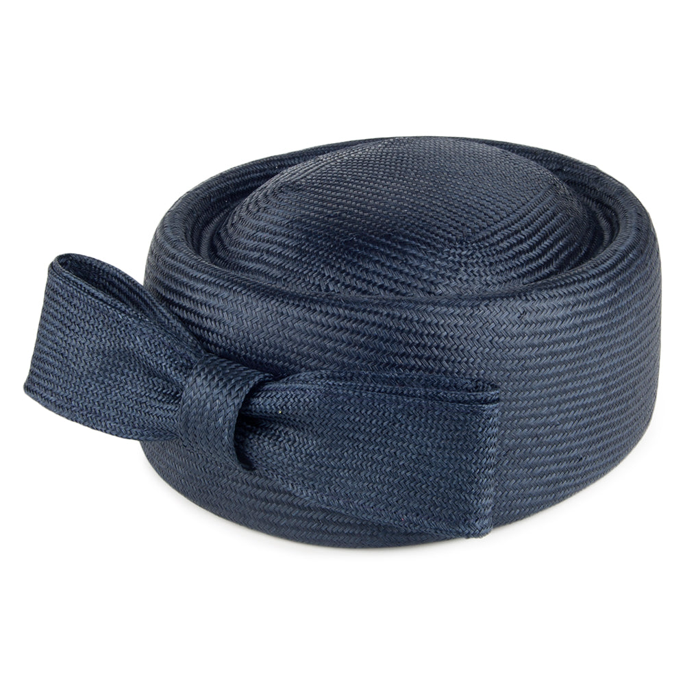 Whiteley Hats Jackie O Straw Pillbox Hat - Navy Blue