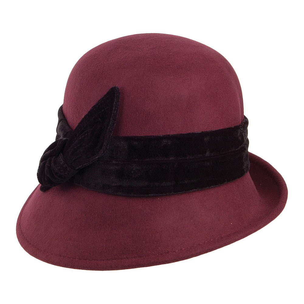 Scala Hats Madeline Wool Felt Cloche with Velvet Band - Burgundy ...