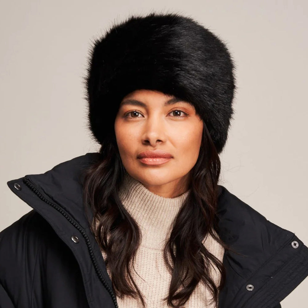 Helen Moore Womens Faux Fur Winter Pillbox Hat - Black