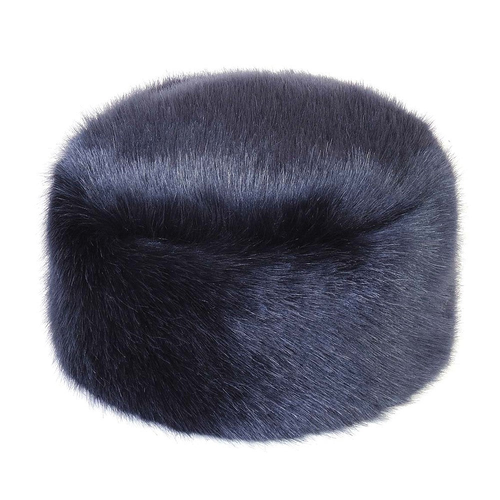 Helen Moore Womens Faux Fur Winter Pillbox Hat - Navy Blue