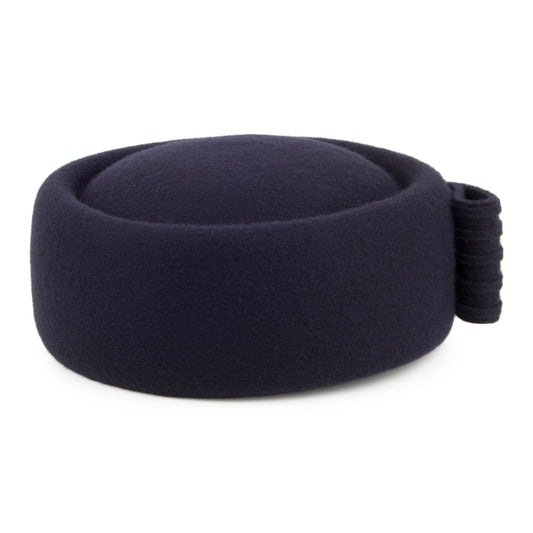 Whiteley Hats Jackie O Loop Bow Wool Pillbox Hat - Navy Blue