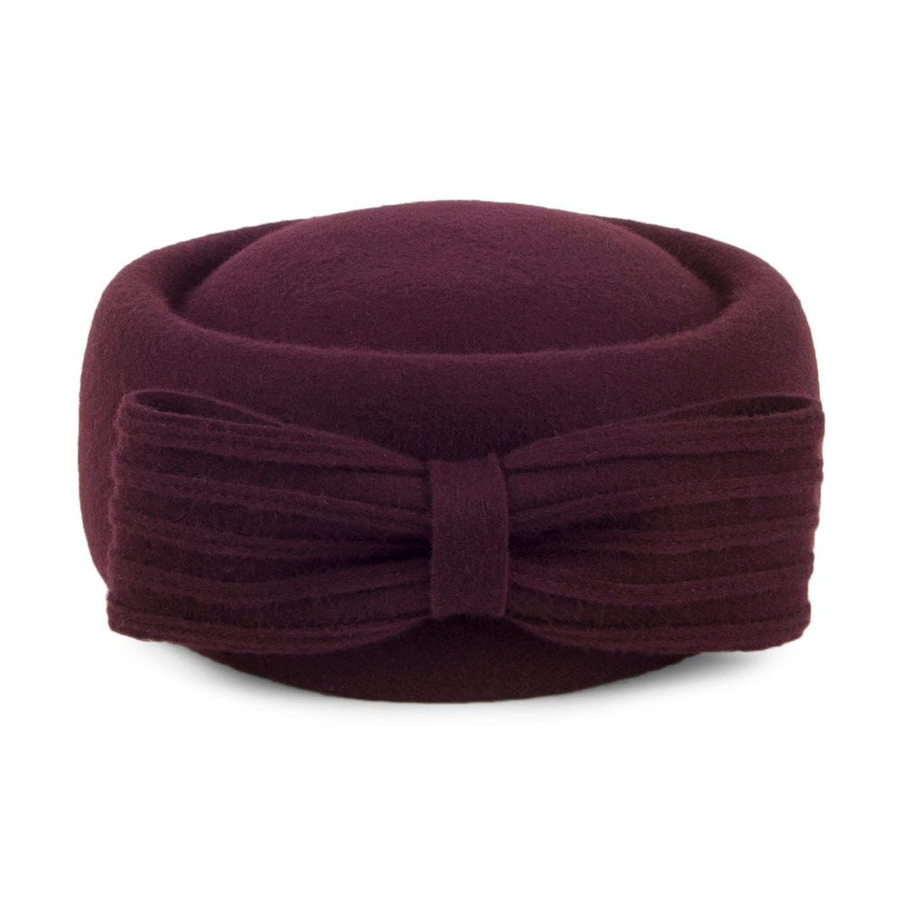 Whiteley Hats Jackie O Loop Bow Wool Pillbox Hat - Burgundy