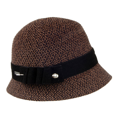 Betmar Hats Lucille Cloche Hat With Velvet Ribbon - Brown-Multi