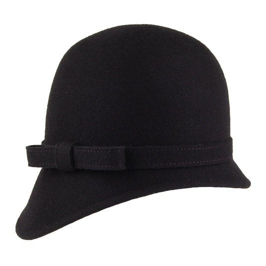 Whiteley Hats Harper Wool Cloche With Bow - Black