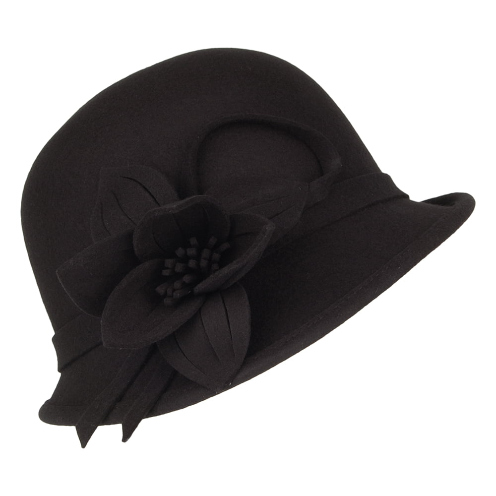 Failsworth Hats Wool Felt Flower Cloche - Black