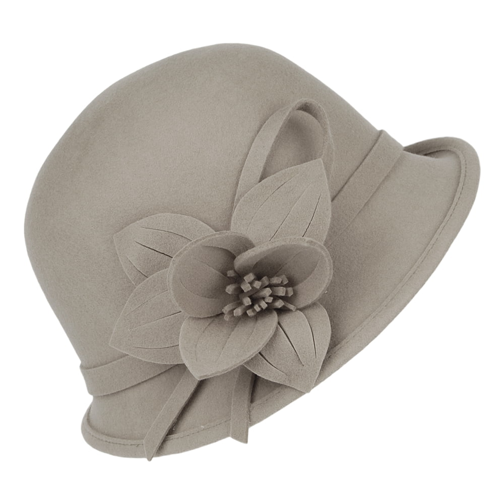 Failsworth Hats Wool Felt Flower Cloche - Latte