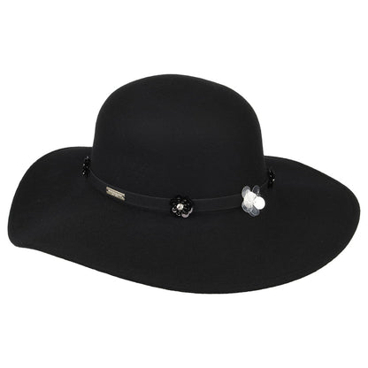 Seeberger Hats Flower Wool Felt Floppy Hat - Black