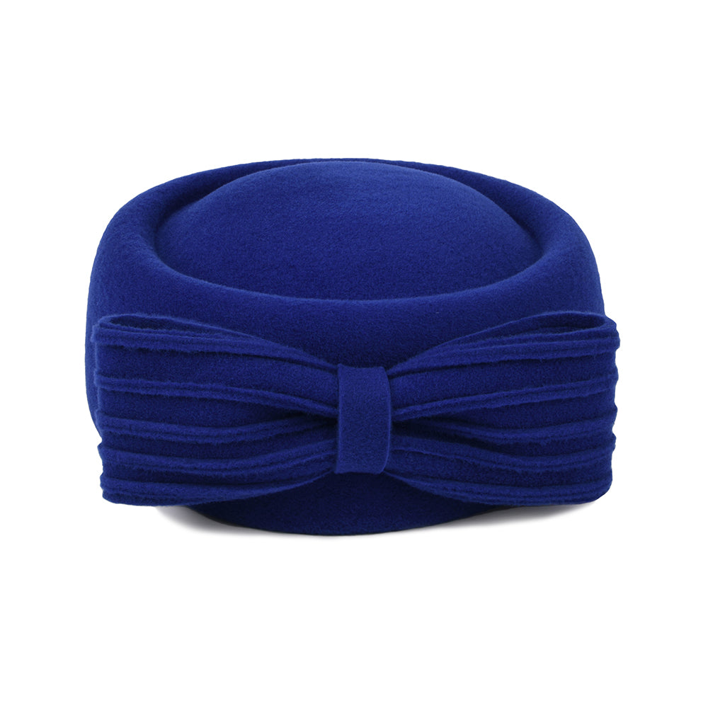 Whiteley Hats Jackie O Loop Bow Wool Pillbox Hat - Royal Blue