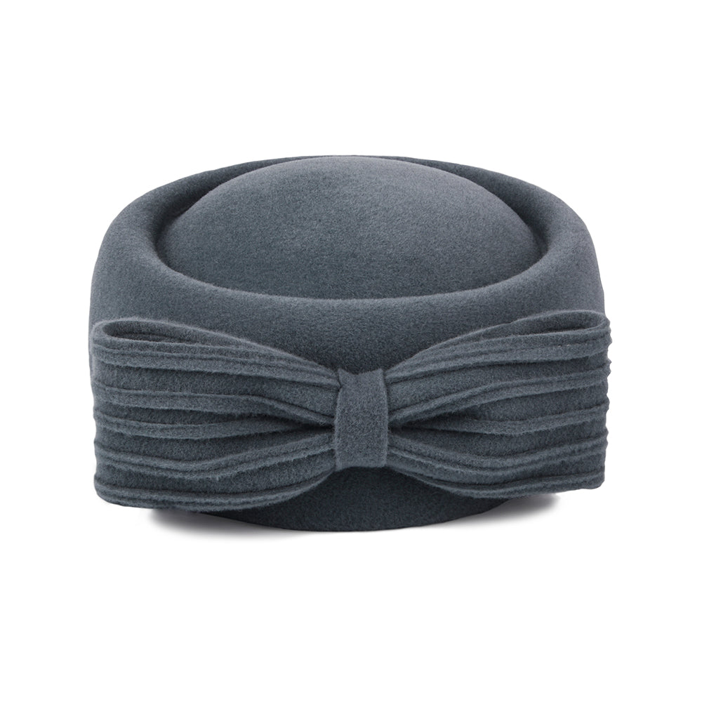 Whiteley Hats Jackie O Loop Bow Wool Pillbox Hat - Charcoal