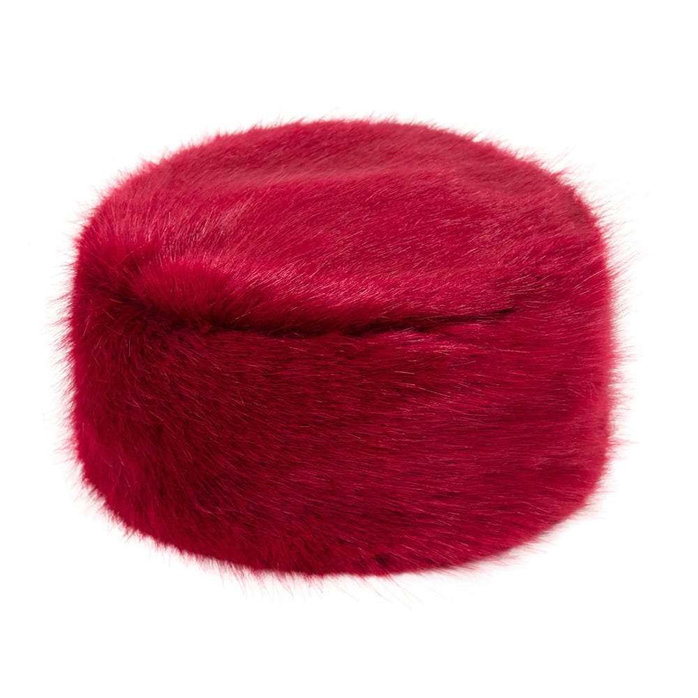 Helen Moore Womens Faux Fur Winter Pillbox Hat - Crimson