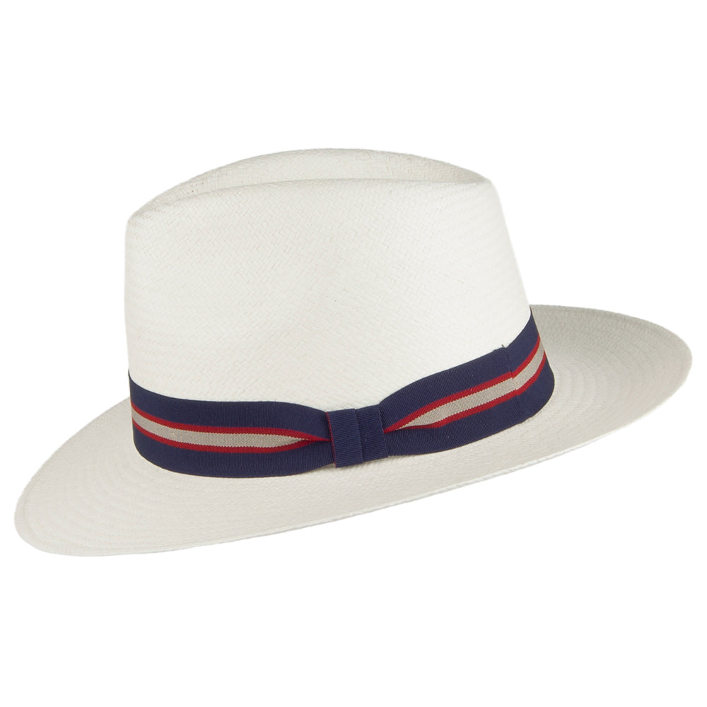 Failsworth Hats Regimental Panama Fedora Hat with Navy Band - Bleach