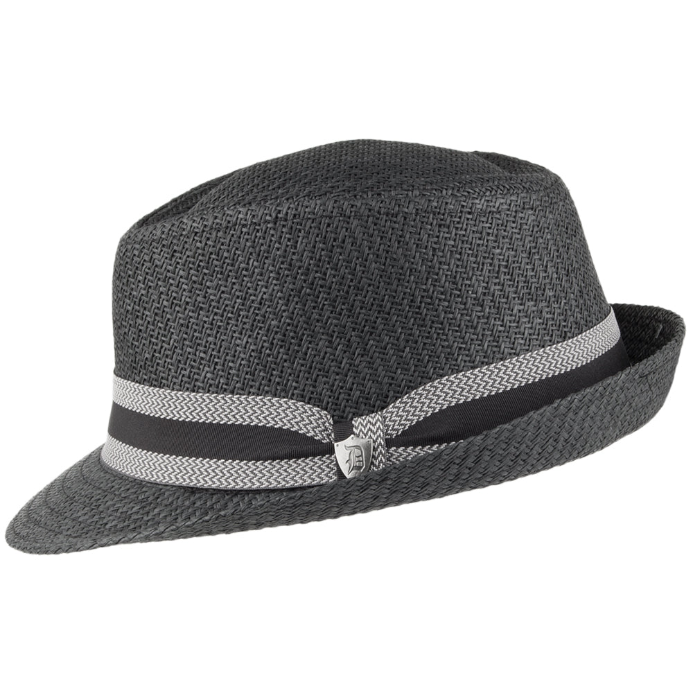 Dorfman Pacific Hats Matte Toyo Straw Trilby Hat with Striped Band - Black