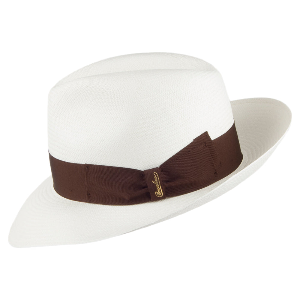 Borsalino Fine Panama Fedora Hat with Brown Band - Bleach