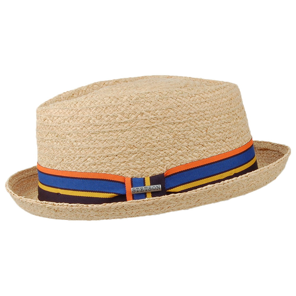 Stetson Hats Raffia Straw Diamond Crown Pork Pie Hat - Natural