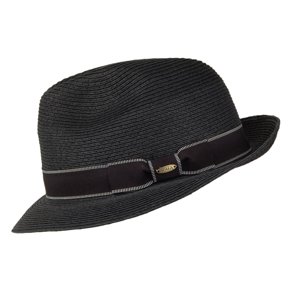 Scala Hats Wyatt Fine Braid Toyo Fedora Hat - Black