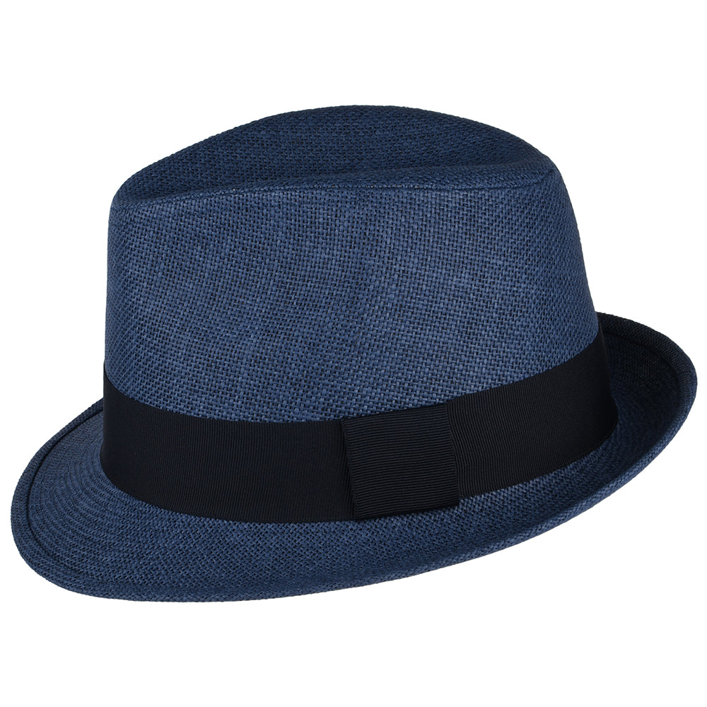 Failsworth Hats Toyo Straw Trilby Hat - Navy Blue