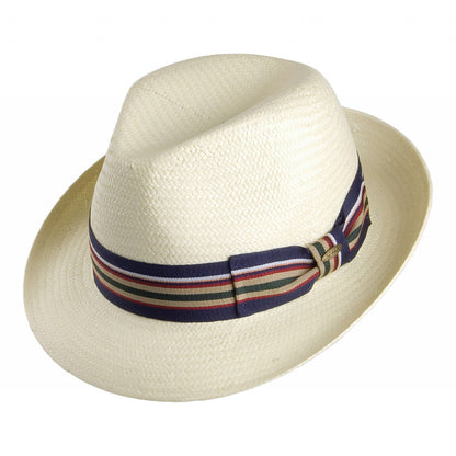 Scala Hats Toyo Straw Fedora Hat with Striped Band - Ivory