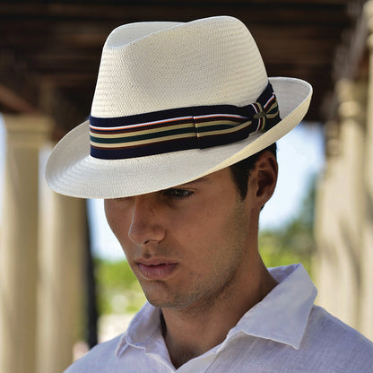 Scala Hats Toyo Straw Fedora Hat with Striped Band - Ivory