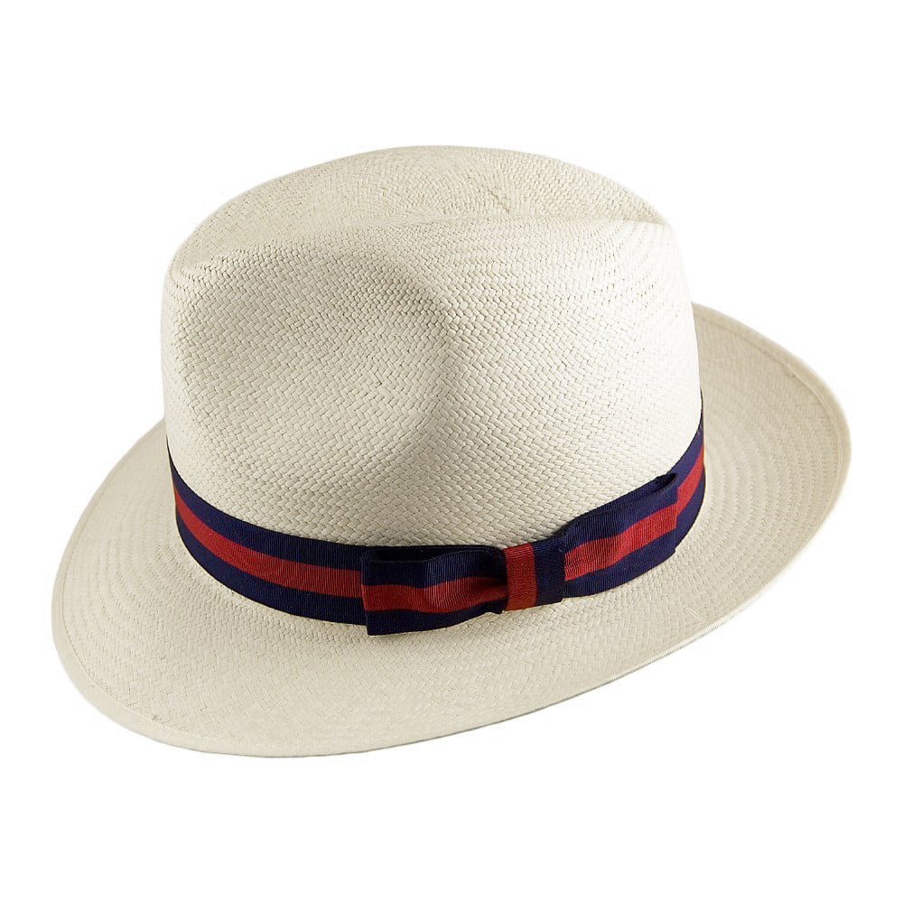 Olney Hats Excellent Panama Fedora with Striped Band - Bleach