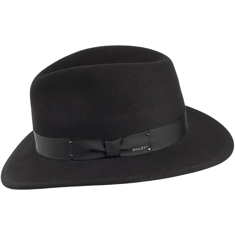 Bailey Hats Curtis Crushable Water Repellent Wool Felt Fedora Hat - Black