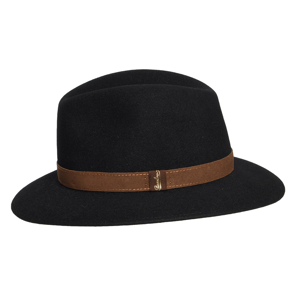 Borsalino Fur Felt Crushable Safari Fedora Hat - Black