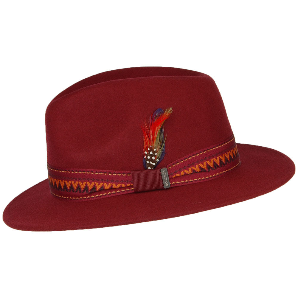 Stetson Hats Aztek Wool Felt Fedora Hat - Burgundy