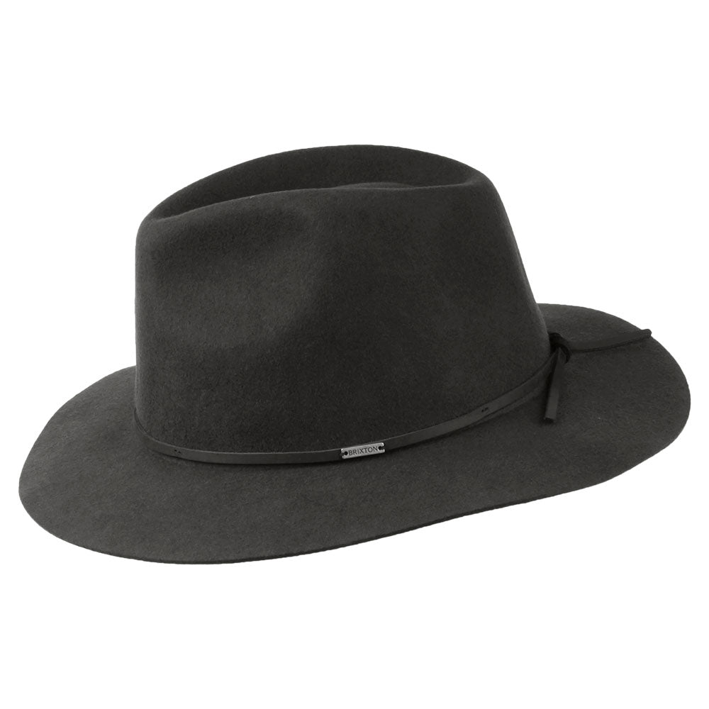 Brixton Hats Wesley Packable Wool Felt Fedora Hat - Washed Black