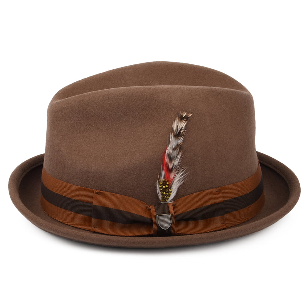 Brixton Hats Gain Wool Felt Trilby Hat With Striped Band - Camel