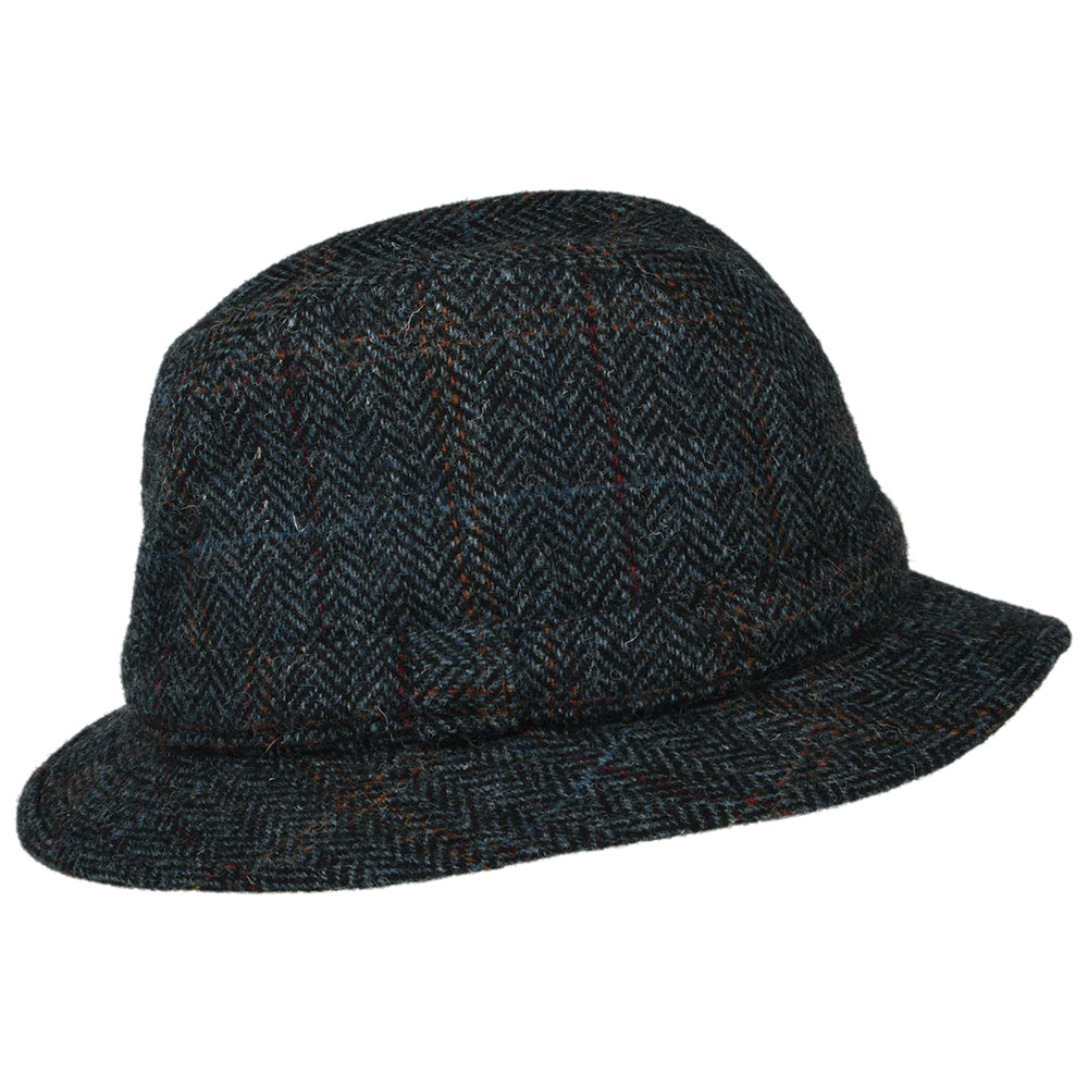 City Sport Harris Tweed Herringbone Rollable Trilby Hat - Navy Blue