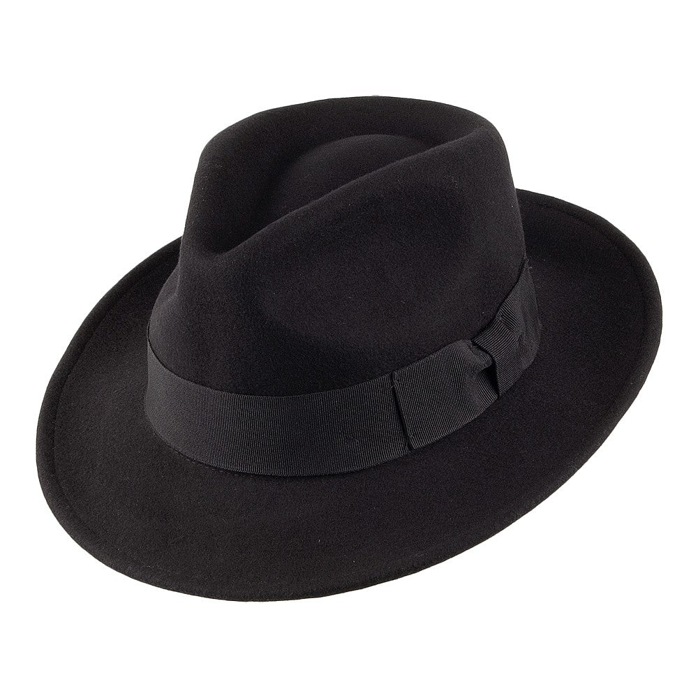 Jaxon & James Crushable C-Crown Wool Felt Fedora Hat - Black