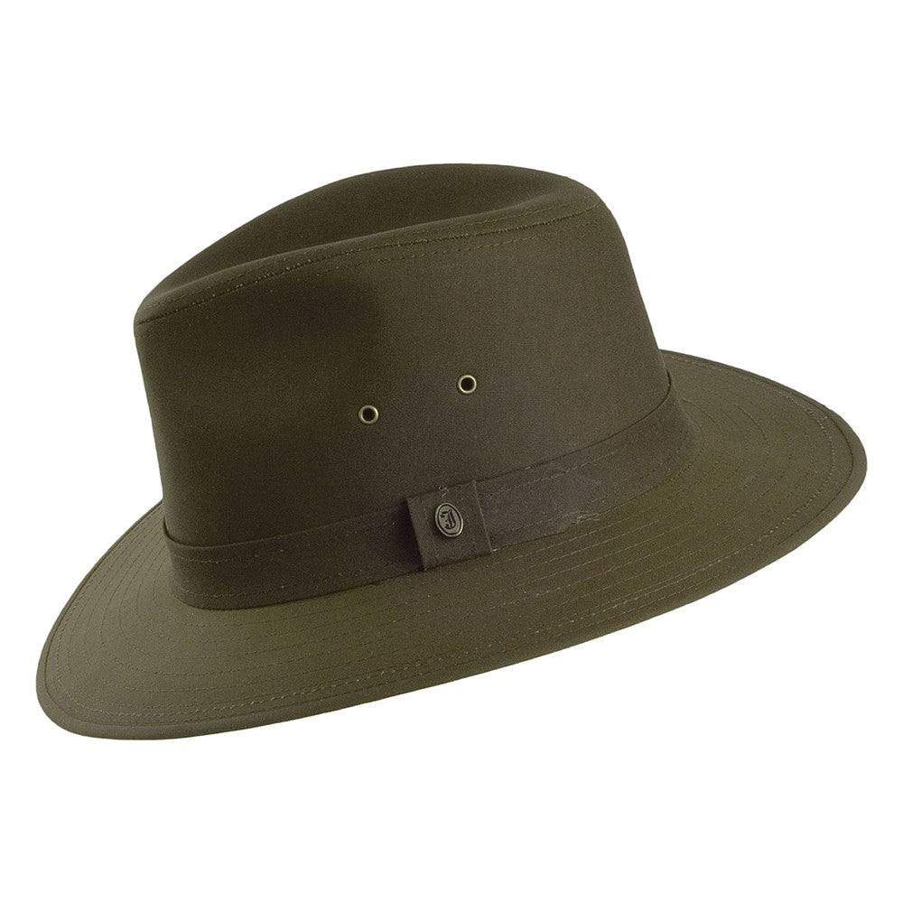 Jaxon & James Oilcloth Safari Fedora Hat - Olive