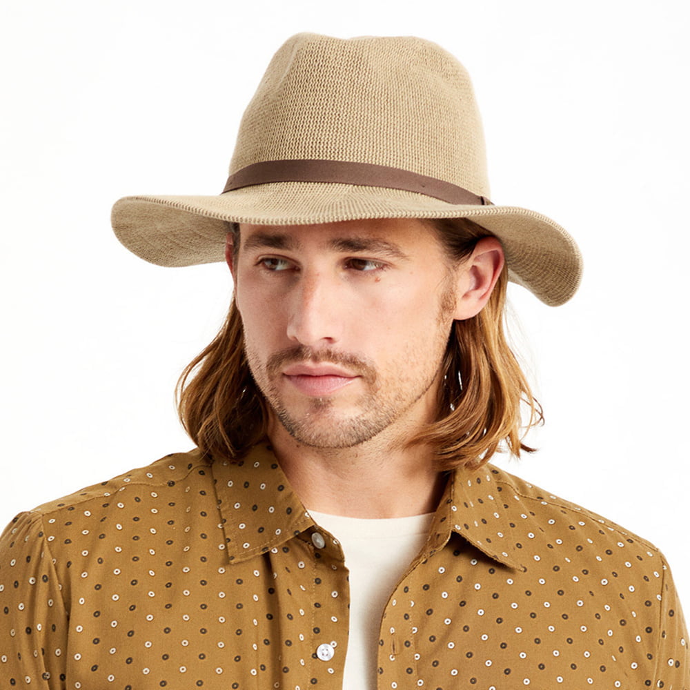 Brixton Hats Messer Knit Packable Fedora Hat - Tan