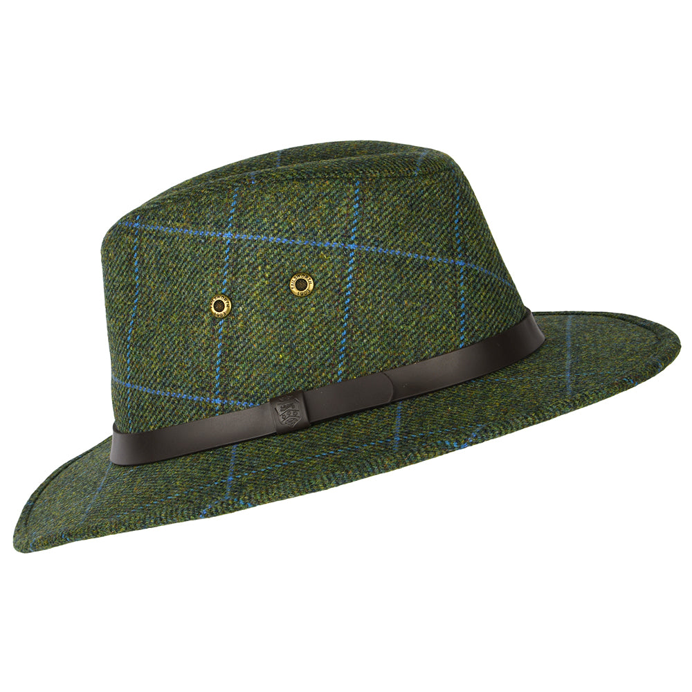 Failsworth Hats Huntsman Windowpane Showerproof Fedora Hat - Olive-Blue