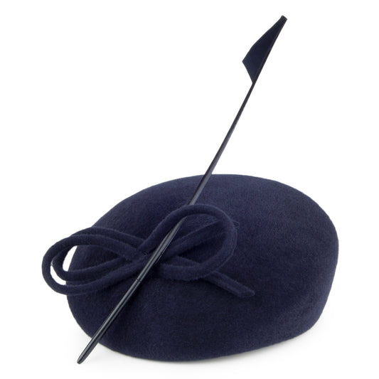 Whiteley Hats Fur Felt Beret with Quill - Navy Blue