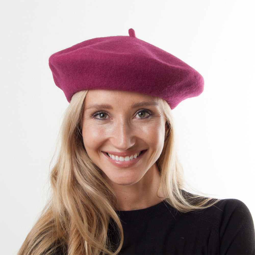 Wool Fashion Beret - Raspberry