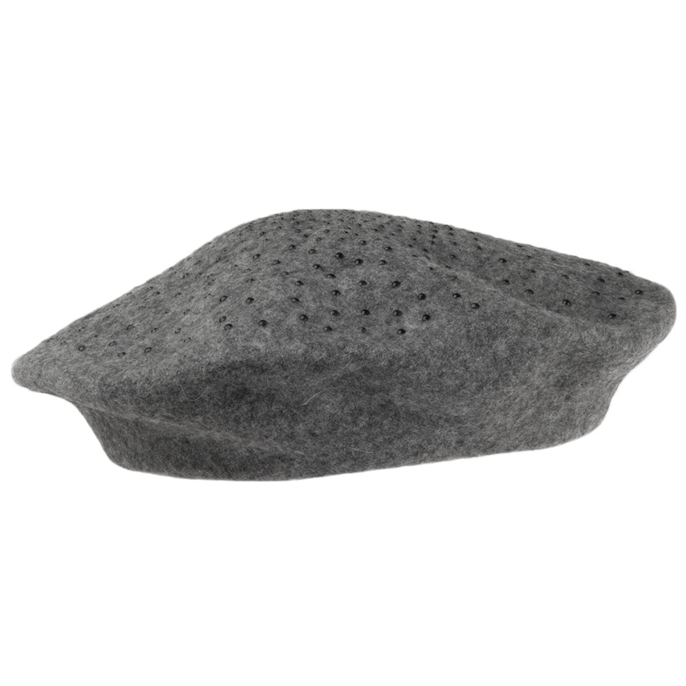 Whiteley Hats Wool Beret With Jet Stones - Dark Grey