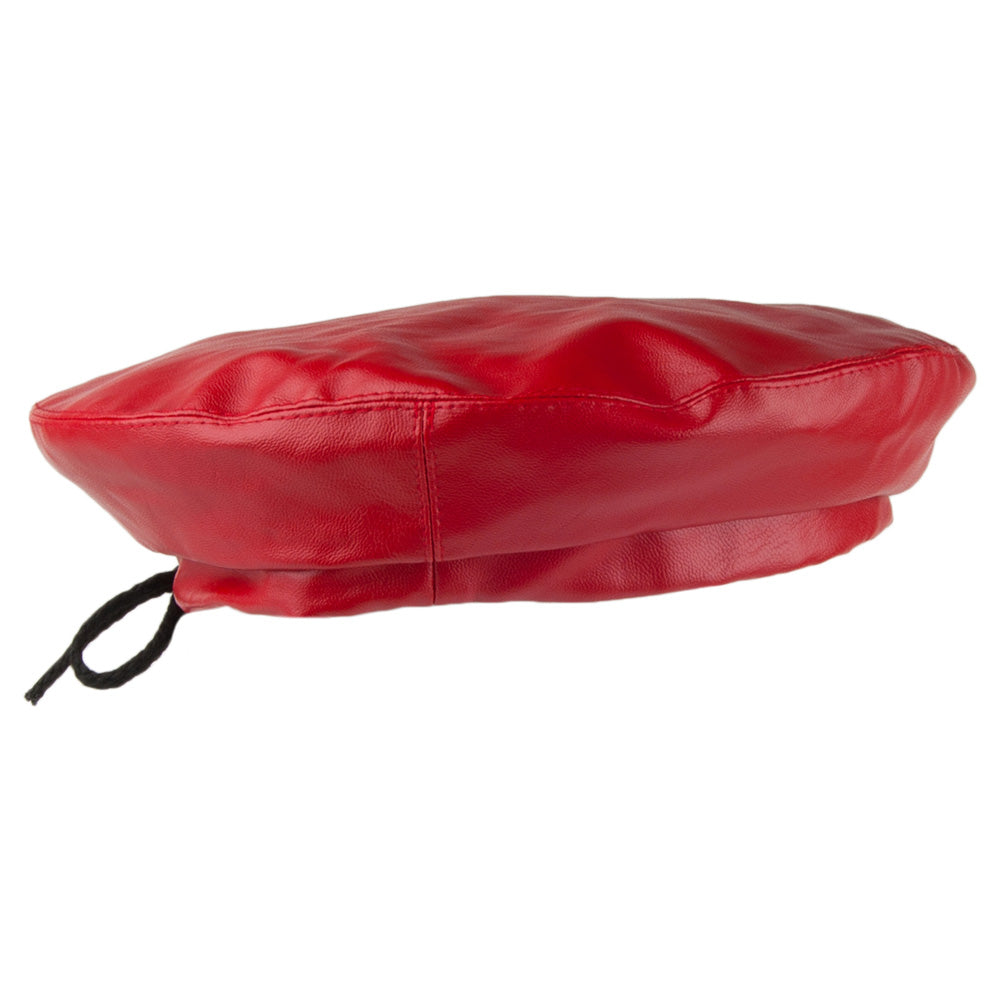 Scala Hats Faux Leather Beret - Red