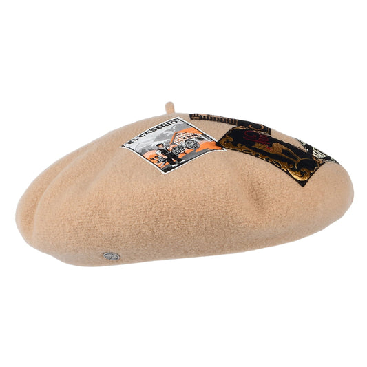 Laulhère Hats Eridan Vintage Patch Merino Wool Beret - sand